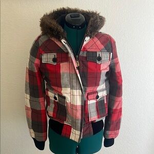 Roxy Black Quilted Jacket with Red Stitching